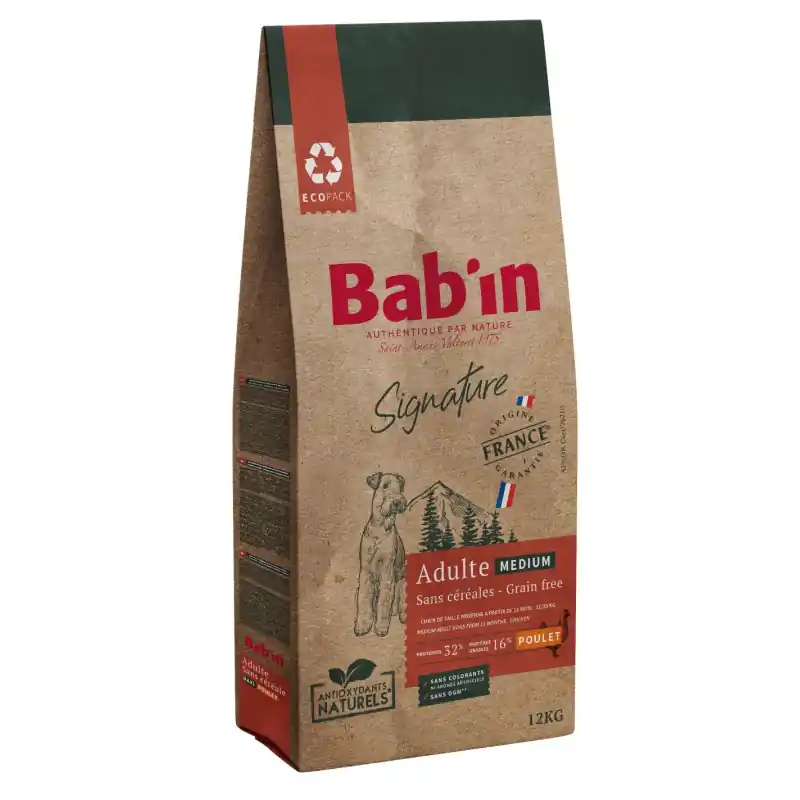 CROQUETTES SIGNATURE SANS CÉRÉALES MEDIUM ADULTE POULET 12KG – BAB‘IN Must-Have
