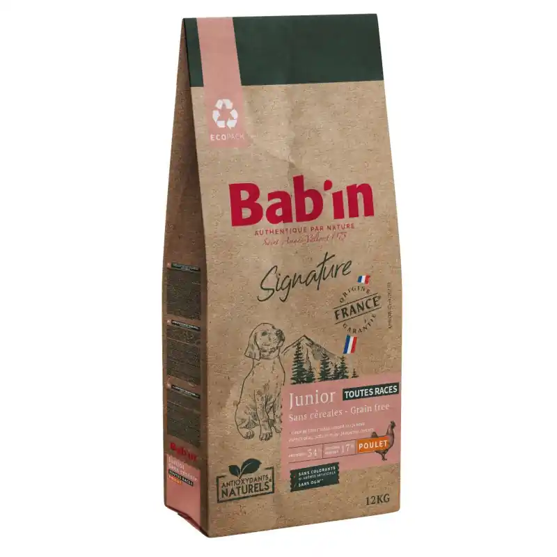 CROQUETTES SIGNATURE SANS CÉRÉALES JUNIOR POULET 12KG – BAB‘IN Populaire
