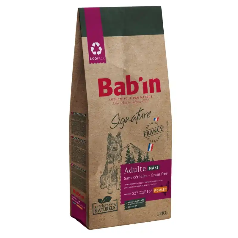 Commander Vite CROQUETTES SIGNATURE SANS CÉRÉALES MAXI ADULTE POULET 12KG – BAB‘IN