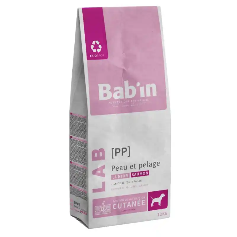 Promotion CROQUETTES LAB JUNIOR PEAU & PELAGE SAUMON 12KG – BAB‘IN