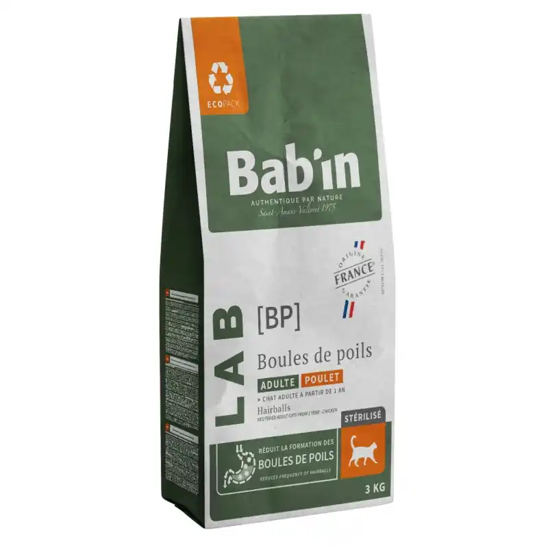 Livraison Express CROQUETTES LAB CHAT STÉRILISÉ ADULTE BOULES DE POILS 3KG - BAB‘IN