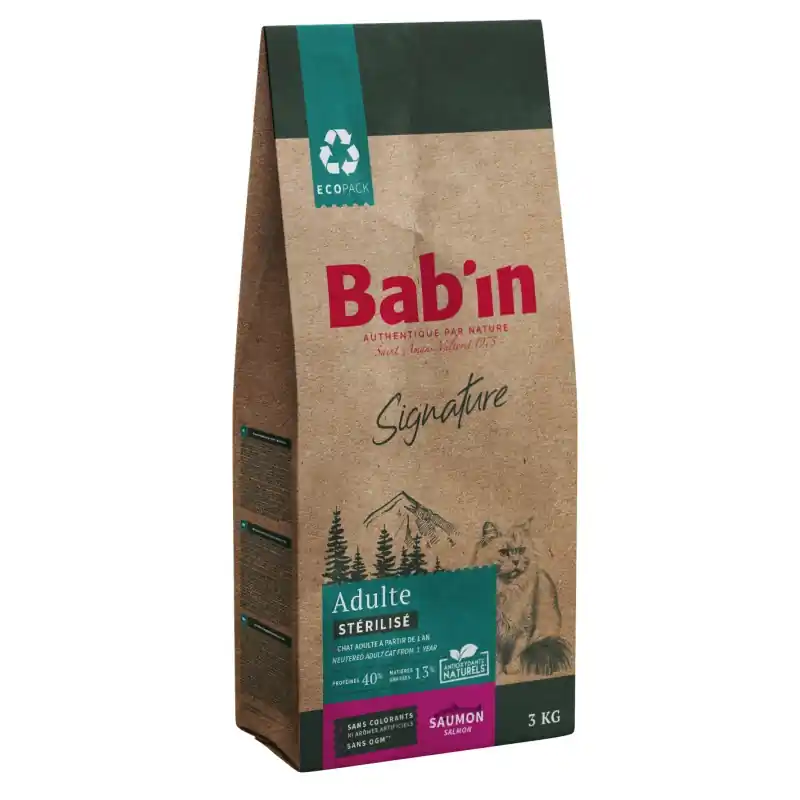 CROQUETTES SIGNATURE CHAT ADULTE STÉRILISÉ SAUMON 3KG – BAB‘IN Satisfait Ou Remboursé
