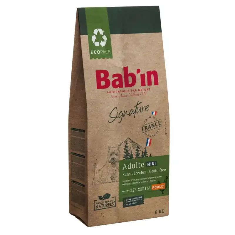 Bon Plan CROQUETTES SIGNATURE SANS CÉRÉALES MINI ADULTE POULET 6KG – BAB‘IN