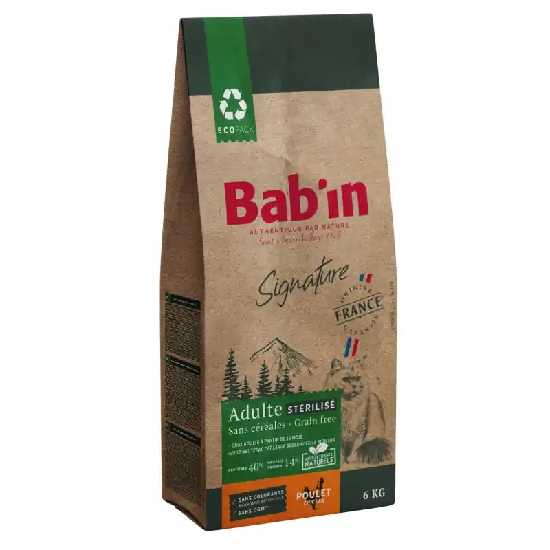 CROQUETTES SIGNATURE CHAT STÉRILISÉ SANS CÉRÉALES POULET 6KG – BAB‘IN Acheter Direct