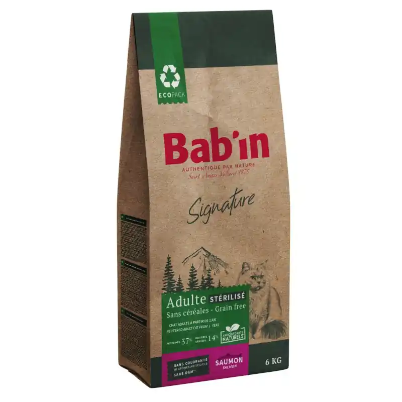 Prix Promo CROQUETTES SIGNATURE CHAT STÉRILISÉ SANS CÉRÉALES SAUMON 6KG – BAB‘IN