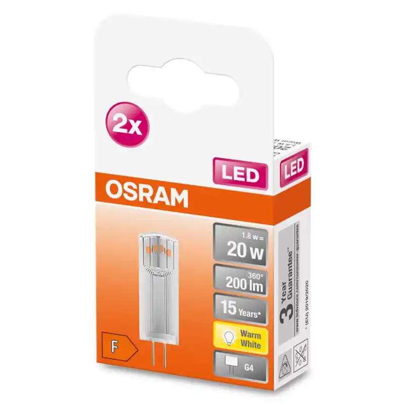 Boite de 2 ampoules LED G4 Capsule Claire 1.80 W 20 W Blanc chaud 2700 K – OSRAM Petit Prix