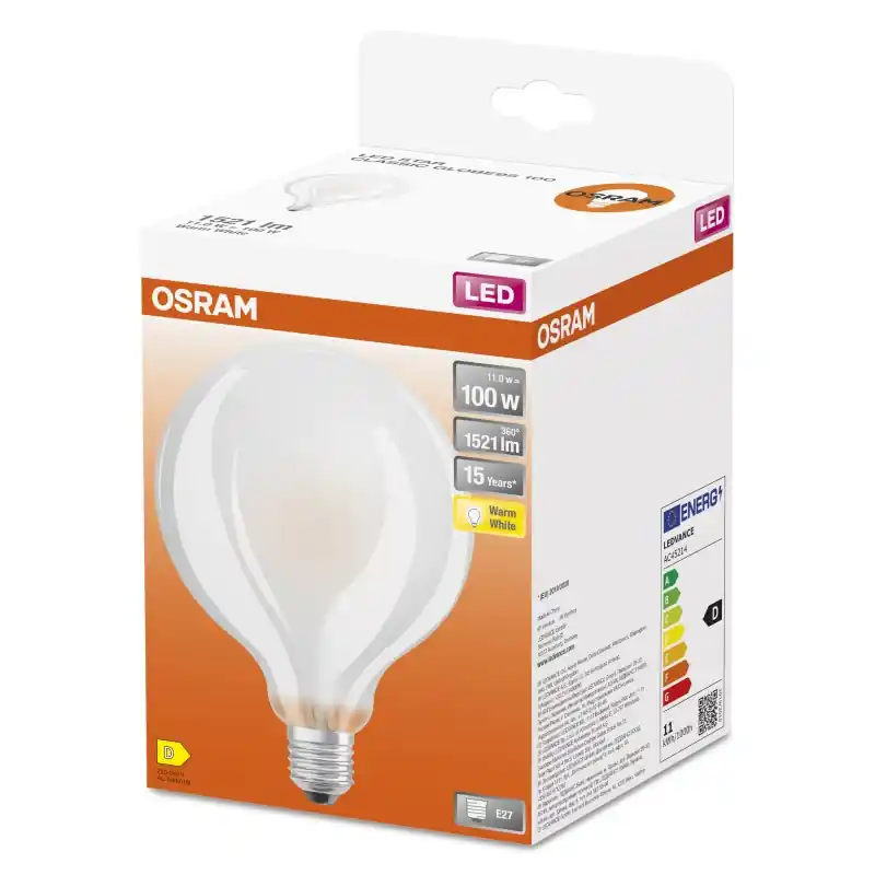 Offre Limitée Ampoule LED Filament E27 Globe Dépolie 11 W 100 W Blanc chaud 2700 K – OSRAM
