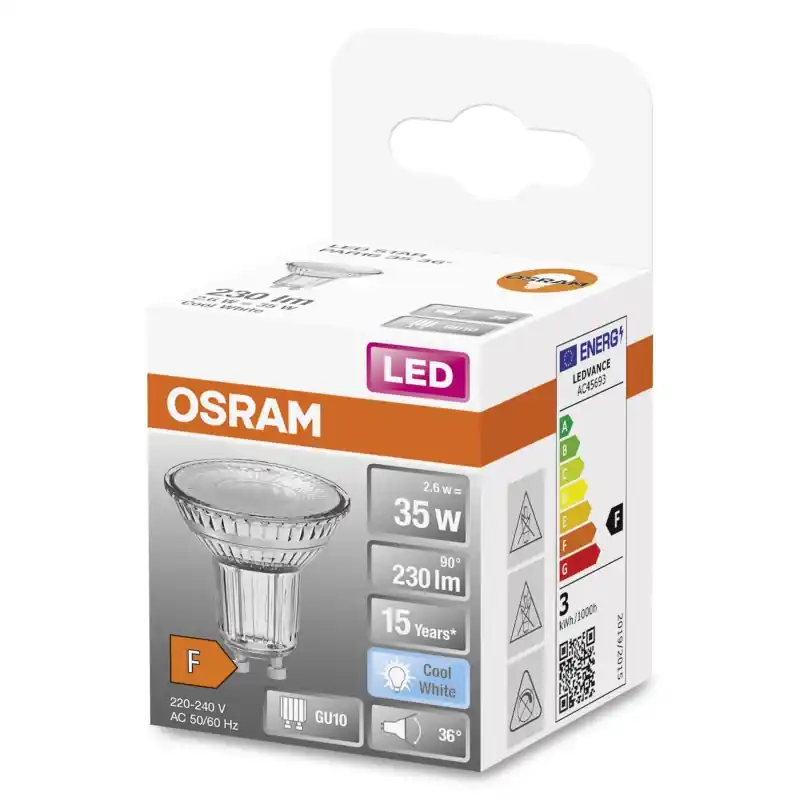 Spot LED GU10 PAR16 verre 2.60 W 35 W – 36° – Blanc neutre 4000 K – OSRAM Meilleur Choix