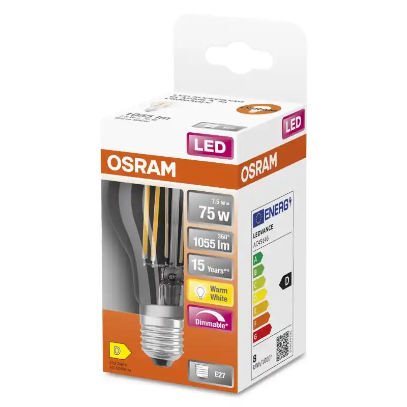 Prix Choc Ampoule LED Filament E27 Standard Claire 7.80 W 75 W Blanc chaud 2700 K – OSRAM