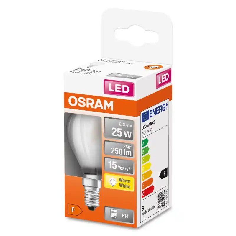Ampoule LED Filament E14 Mini Sphérique Dépolie 2.50 W 25 W Blanc chaud 2700 K – OSRAM Remise