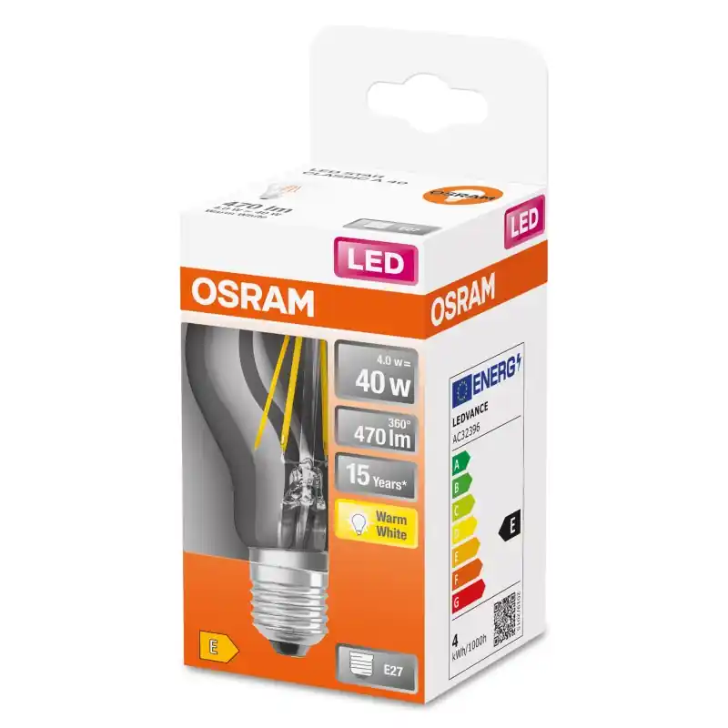 Prix Promo Ampoule LED Filament E27 Standard Claire 4 W 40 W Blanc chaud 2700 K – OSRAM