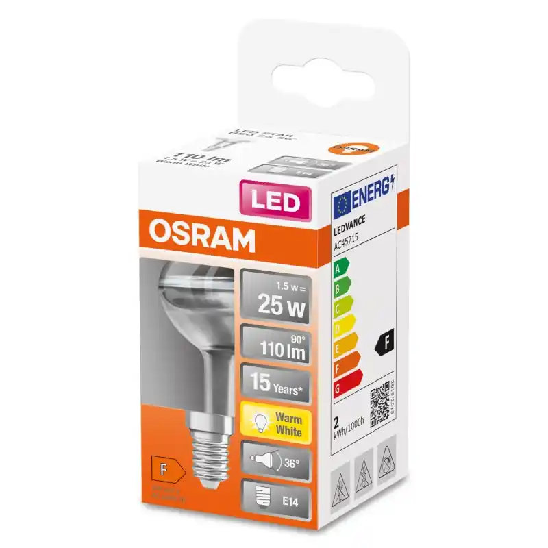 Spot LED Fil E14 R50 verre clair 1.50 W 25 W Blanc chaud 2700 K – OSRAM Meilleure Vente