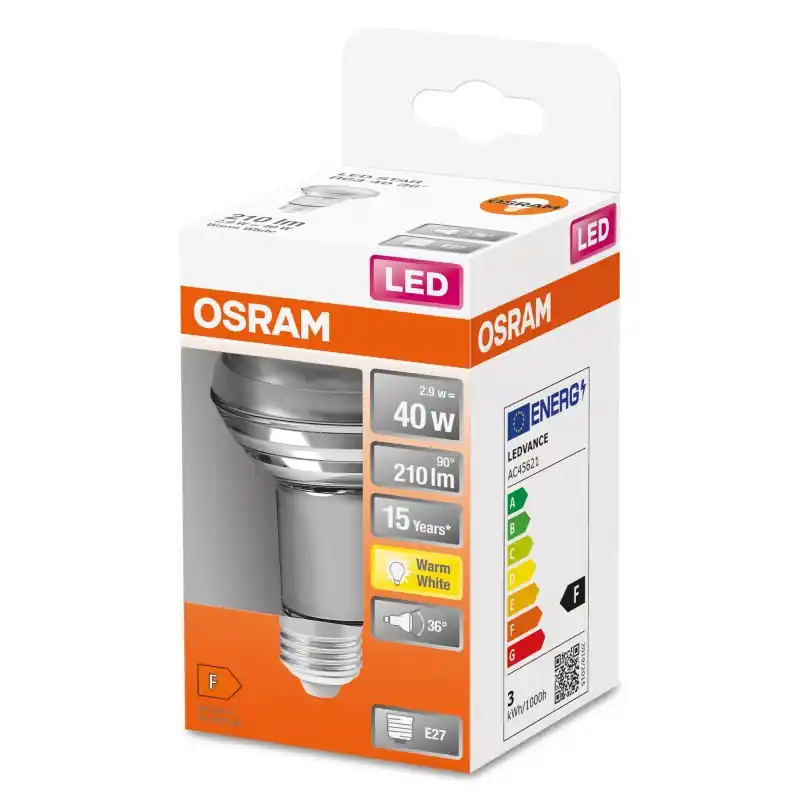 Spot LED E27 R63 verre clair 2.60 W 40 W Blanc chaud 2700 K – OSRAM Nouvelle Collection