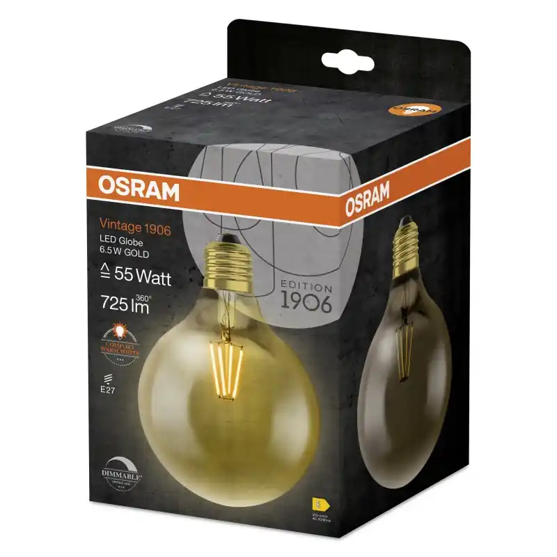 Retour Gratuit Ampoule GLOBEClaire LED Filament E27 Globe Claire 6.50 W 55 W Blanc très chaud 2400 K – OSRAM
