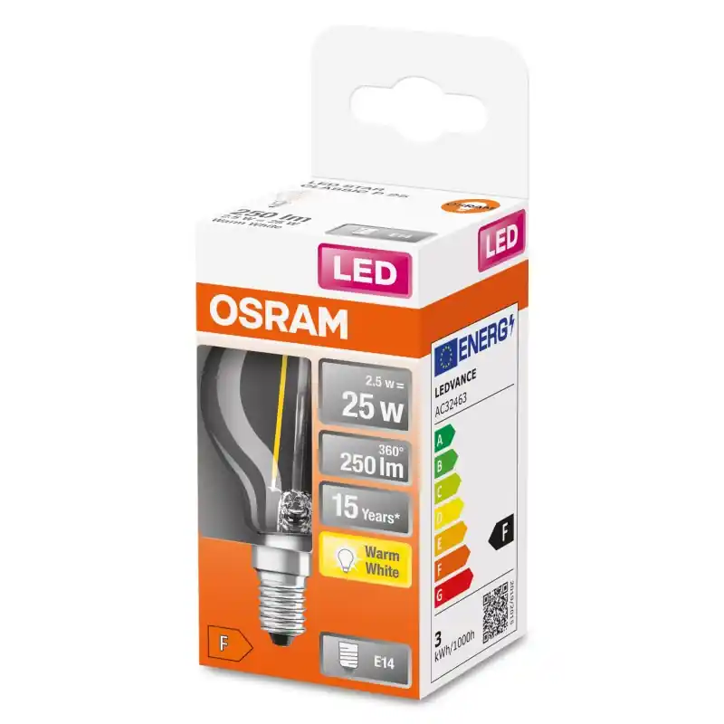 Jusqu&rsquo;à Épuisement Des Stocks Ampoule LED Filament E14 Mini Sphérique Claire 2.5 W 25 W Blanc chaud 2700 K – OSRAM