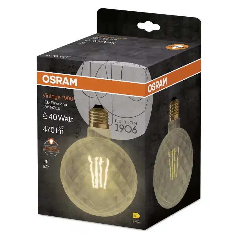 Ampoule LED Filament E27 PINECONE Claire 4 W 40 W Blanc très chaud 2400 K – OSRAM Haute Qualité