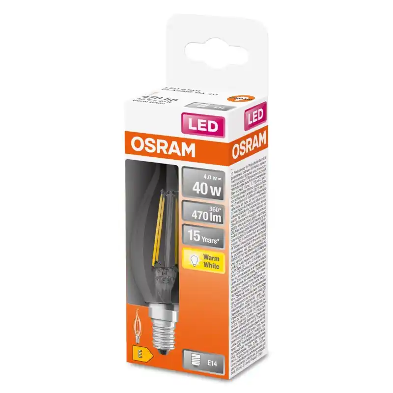 Ampoule LED Filament E14 Flamme coup de vent Claire 4 W 40 W Blanc chaud 2700 K – OSRAM Pas Cher