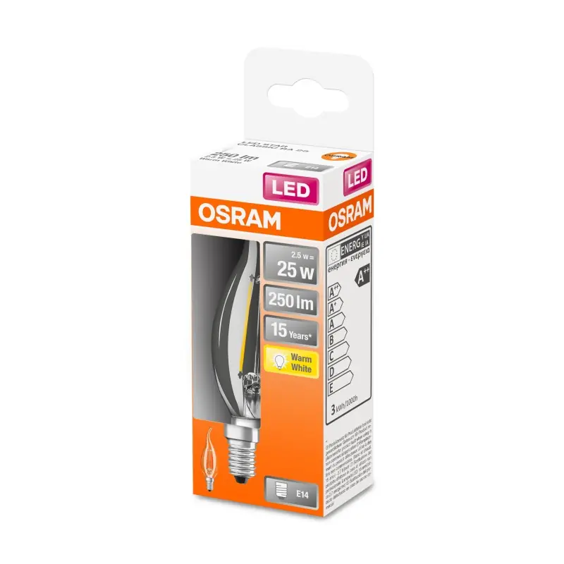 Seulement Aujourd&rsquo;hui Ampoule LED Filament E14 Flamme coup de vent Claire 2.5 W 25 W Blanc chaud 2700 K – OSRAM
