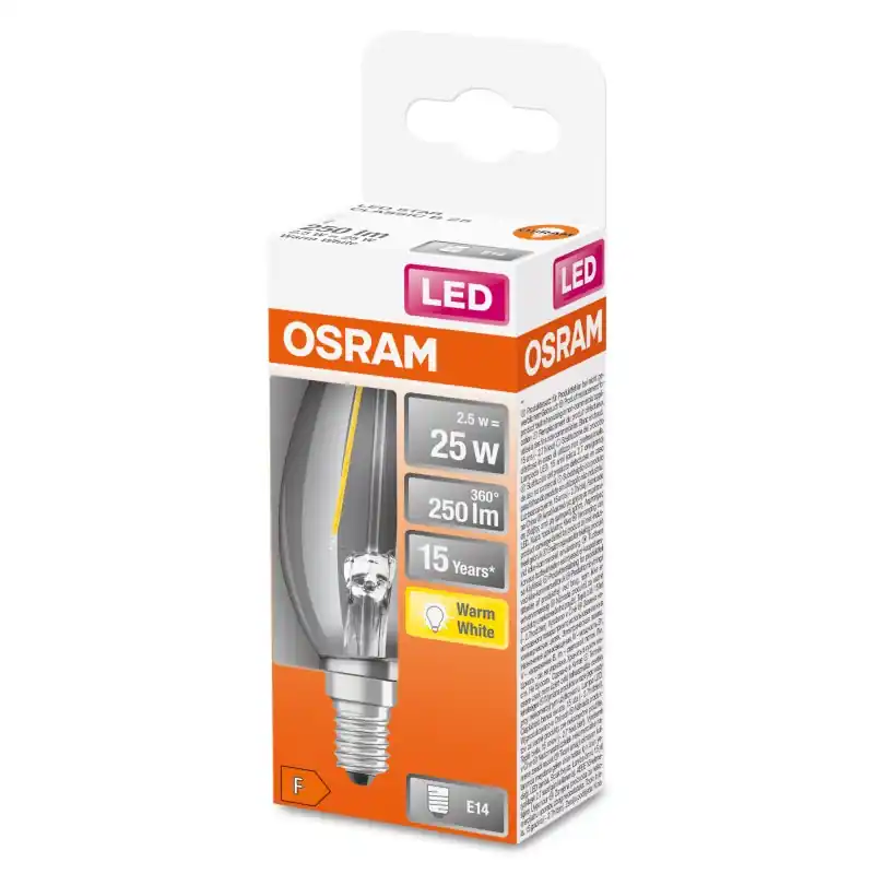 Vente Flash Ampoule LED Filament E14 Flamme Claire 2.5 W 25 W Blanc chaud 2700 K – OSRAM