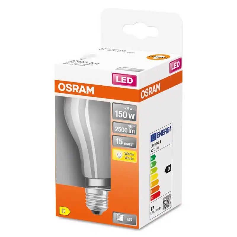 Ampoule LED Filament E27 Standard Verre Dépolie 17 W 150 W Blanc chaud 2700 K – OSRAM Expédition Rapide
