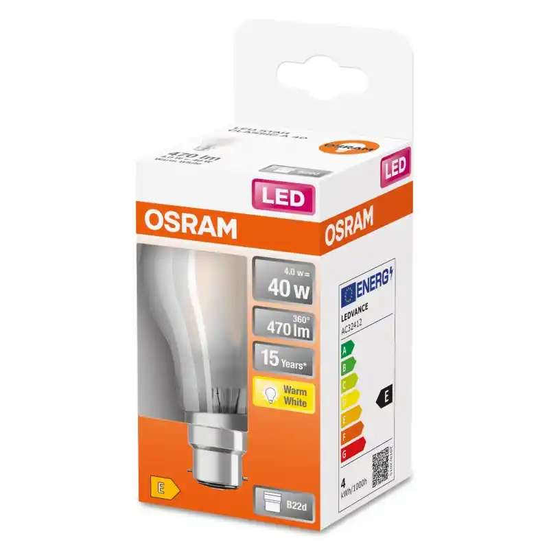 Certifié Ampoule LED Filament B22 Standard Dépolie 4 W 40 W Blanc chaud 2700 K – OSRAM