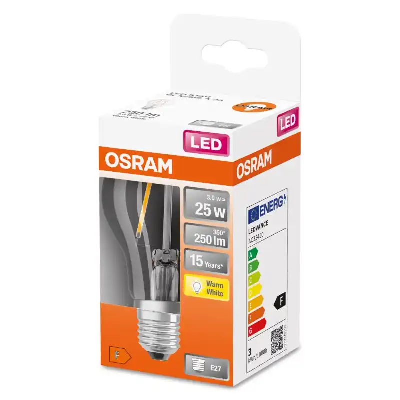 Marque Ampoule LED Filament E27 Standard Claire 2.5 W 25 W Blanc chaud 2700 K – OSRAM