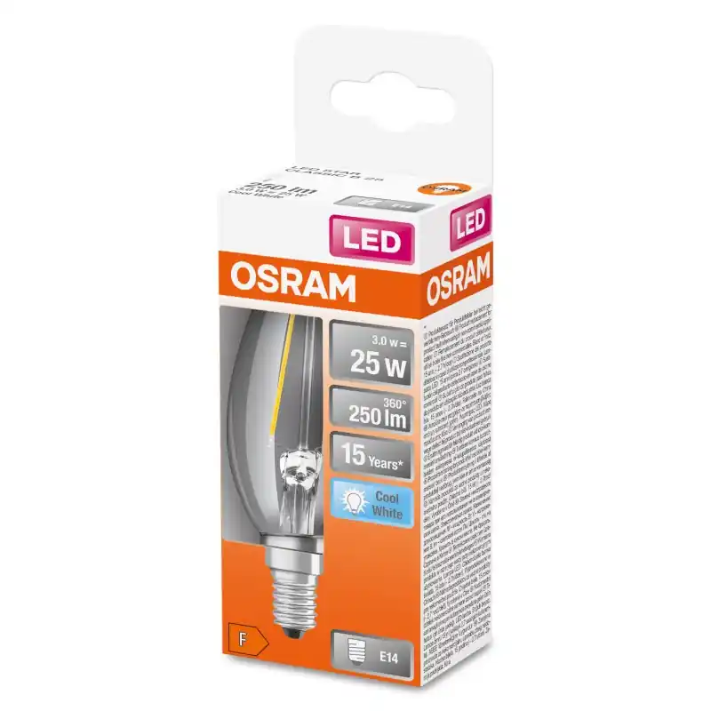 Ampoule LED Filament E14 Flamme Claire 2.5 W 25 W Blanc neutre 4000 K – OSRAM Affaire À Saisir