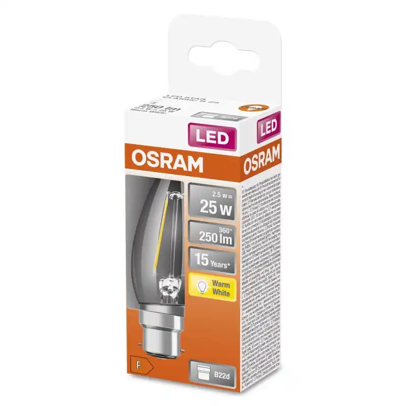 Ampoule LED Filament B22 Flamme Claire 2.5 W 25 W Blanc chaud 2700 K – OSRAM Remise
