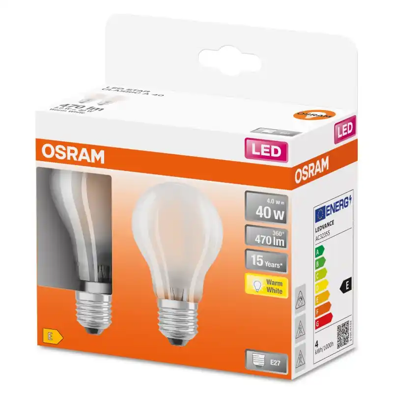 Boite de 2 ampoules LED Filament E27 Standard Depolie 4 W 40 W Blanc chaud 2700 K – OSRAM Meilleure Vente