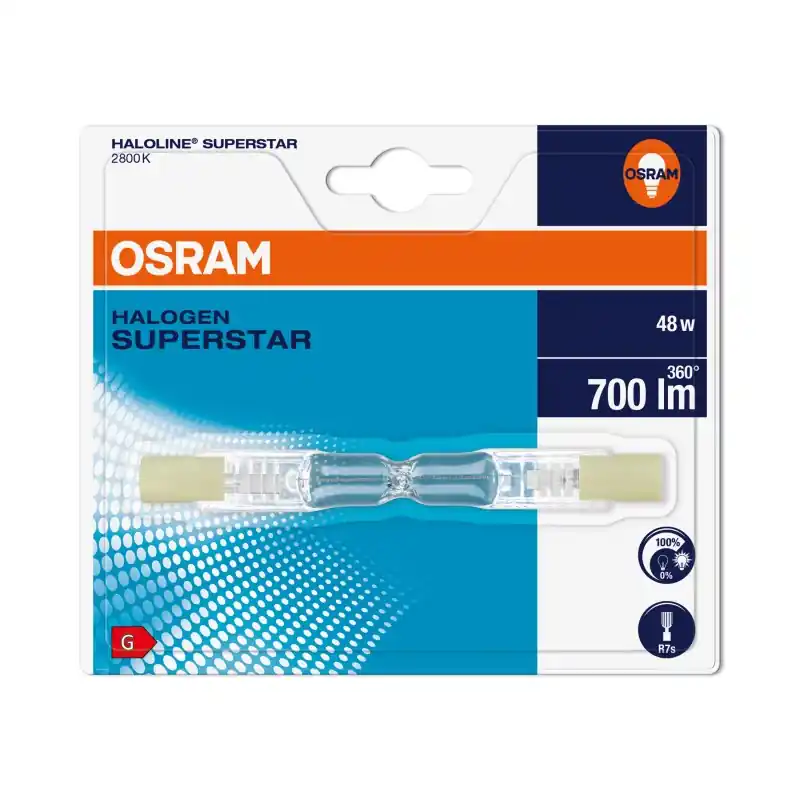 Ampoule Halogène R7S Crayon Tube 48 W 60 W Blanc chaud 2900 K – OSRAM Vente Flash