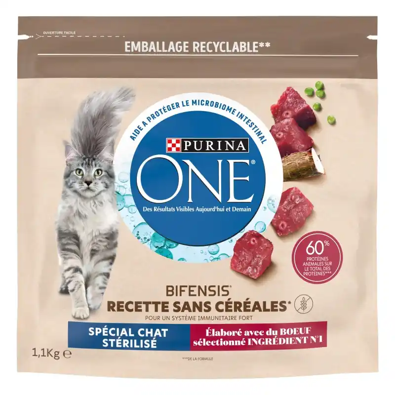 CROQUETTES CHAT ADULTE STÉRILISÉ AU BŒUF 1.1KG – PURINA ONE Meilleur Prix