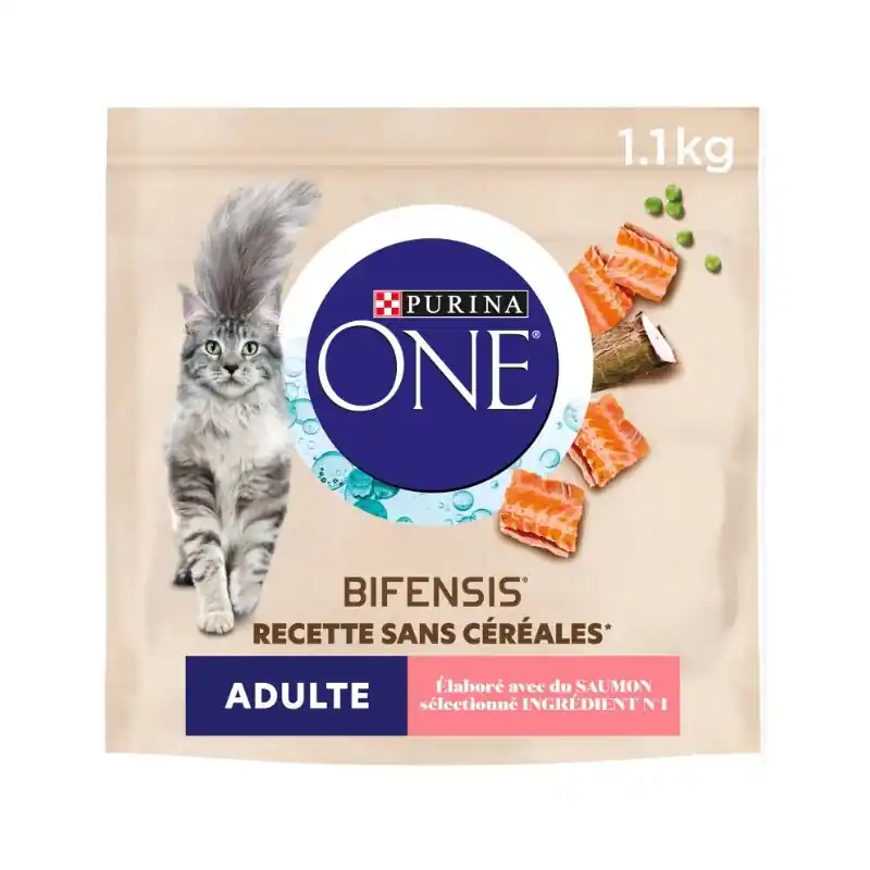 CROQUETTES CHAT ADULTE SANS CÉRÉALES AU SAUMON 1.1KG – PURINA ONE Dernière Chance