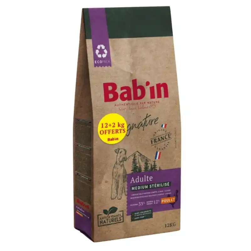 Certifié CROQUETTES SIGNATURE MEDIUM STÉRILISÉ 12KG + 2KG OFFERTS – BAB‘IN