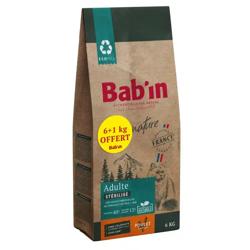 Meilleur Prix CROQUETTES SIGNATURE CHAT ADULTE STÉRILISÉ POULET 6KG + 1KG OFFERT – BAB‘IN