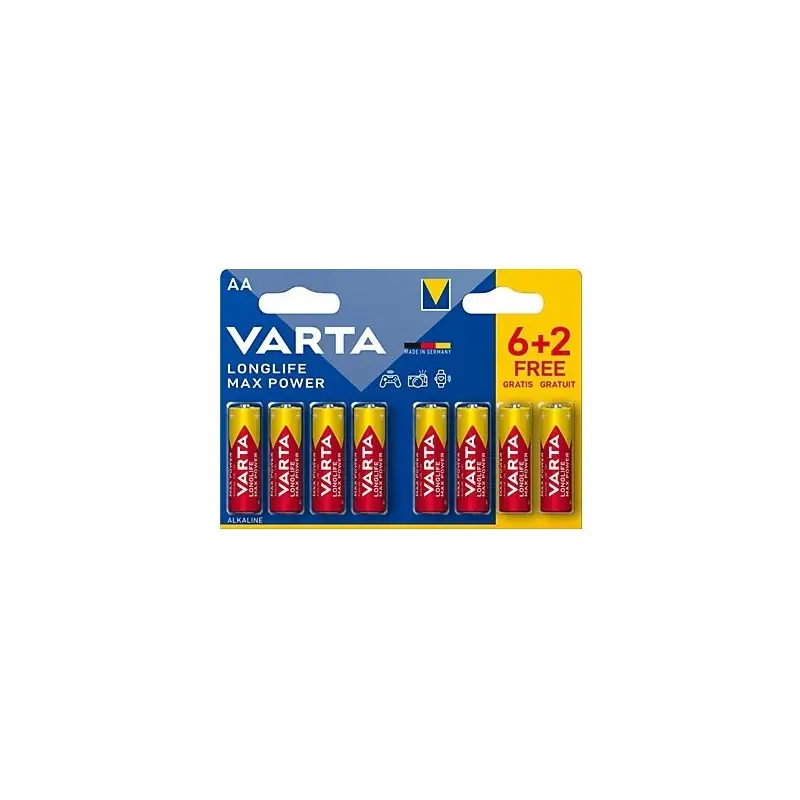 Meilleure Vente PILES LONGLIFE MAX POWER AA LR06 6+2 GRATUITES – VARTA
