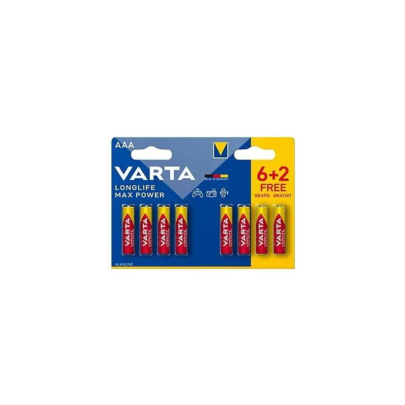 PILES LR03 (AAA) LONGLIFE MAX POWER 6+2 GRATUITES – VARTA Prix Promo