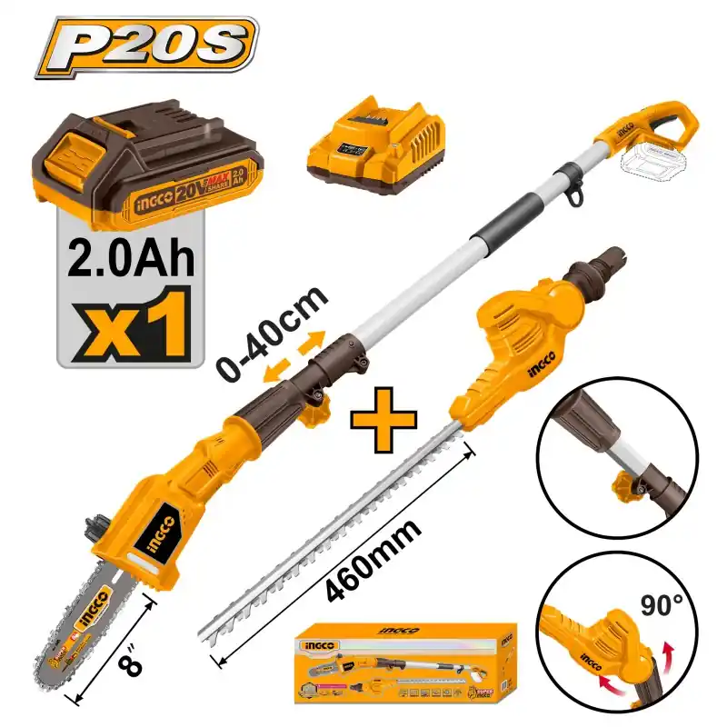 PACK TAILLE-HAIES + SCIE SUR PERCHE 2 EN 1 20V – INGCO Offre Exclusive