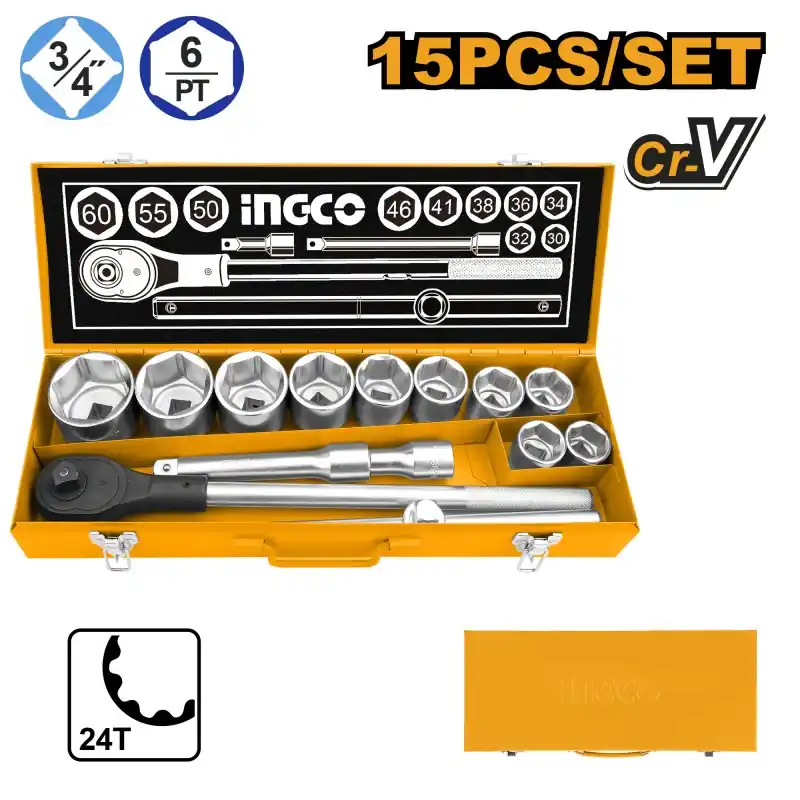 Expédition Rapide JEU DE 15 PIÈCES DOUILLES 3/4 À CLIQUET – INGCO