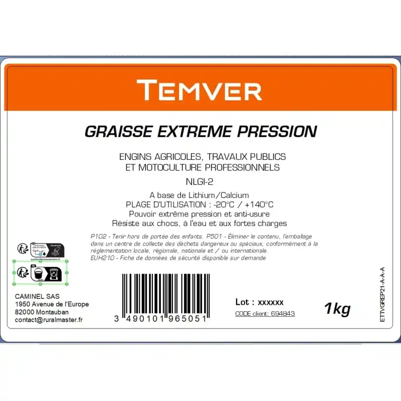 GRAISSE EXTREME PRESSION 1KG – TEMVER Authentique