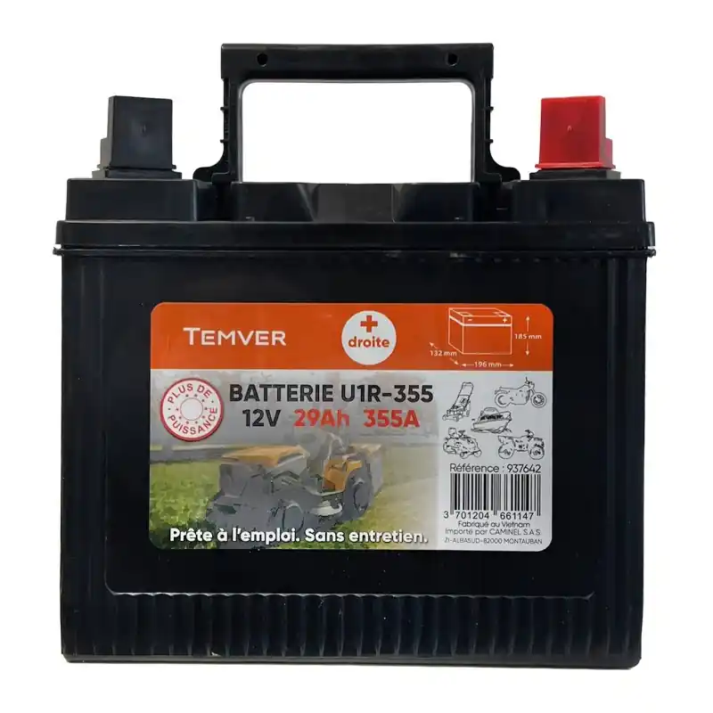 Meilleur Choix BATTERIE POUR AUTOPORTÉES U1R-355 – BORNE + A DROITE – TEMVER