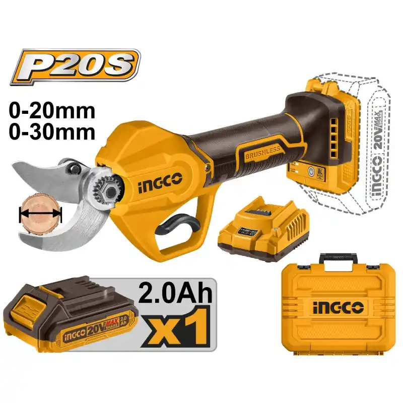 PACK COFFRET SÉCATEUR A BATTERIE 20V Ø25MM 1X2AH+C.2AH – INGCO Expédié Aujourd&rsquo;hui