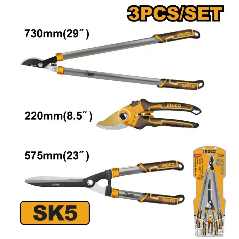 SET DE 3 OUTILS SECATEUR 22CM TAILLE HAIE 56CM EBRANCHEUR 73CM – INGCO Dernier Modèle