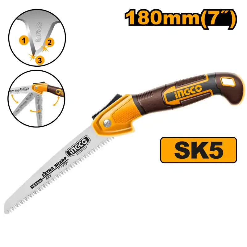 Promotion Saisonnière SCIE PLIANTE 180MM 7TPI DENTS 3 TAILLANTS SK5 – INGCO