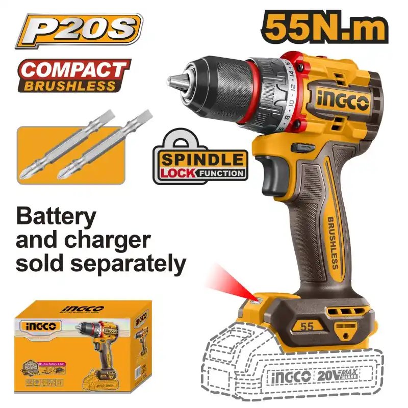 Prix Bas PERCEUSE BL 20V Ø13MM 55NM 22+1 – VENDU NU – INGCO
