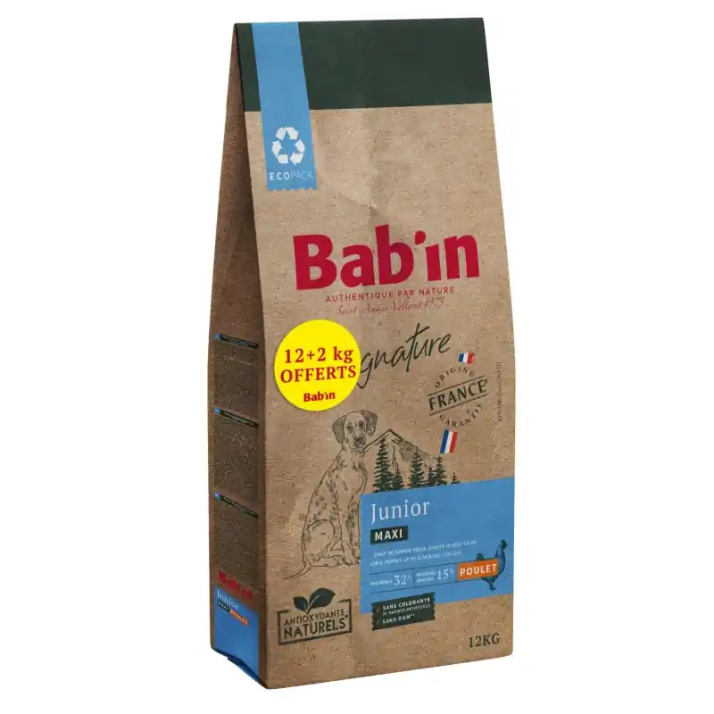 Expédition Rapide SIGNATURE MAXI JUNIOR POULET 12 KG + 2KG OFFERTS – BAB‘IN