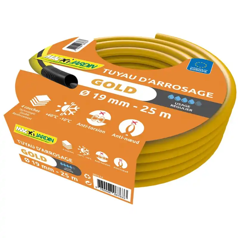 TUYAU D‘ARROSAGE GOLD D.19MM L.25M – MACXI JARDIN Dernière Chance