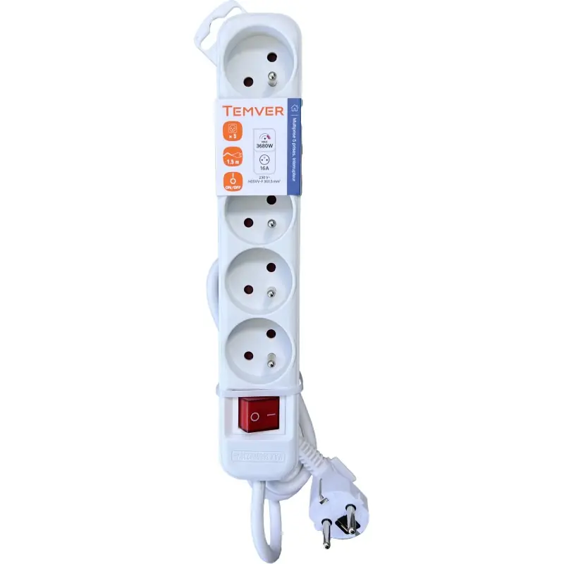 Expédition Rapide RALLONGE MULTIPRISE 5 PRISES + INTERRUPTEUR 1.5M – TEMVER