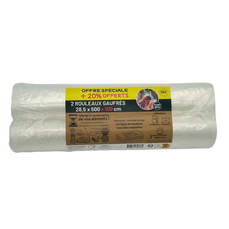 Expédition Rapide LOT DE 2 ROULEAUX SOUS-VIDE GAUFRÉS l.28.5CM X L.6M