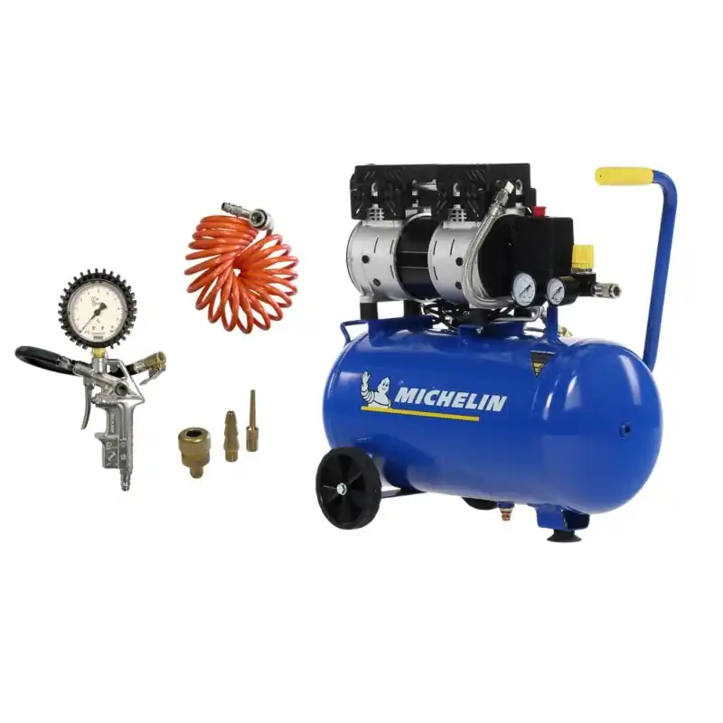COMPRESSEUR SILENCIEUX SANS HUILE 8 BARS 24L+ KIT GONFLAGE Réduction