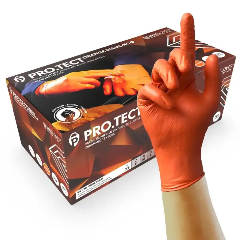 100 GANTS NITRILE DIAMOND ORANGE Vente Directe